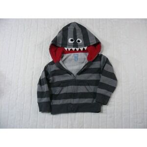 BabyGap Monster Face Hoodie Kids 4 Grey Excellent Striped Zip Up Sweatshirt
